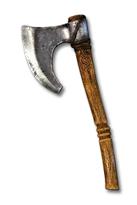 A war axe socketed with fal, ohm, ort and jah to create the Famine runeword